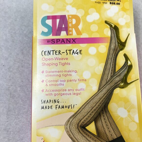 Star‎ Power By Spanx Women Size B Shaping Tights Black Open Weave Diamond Stripe - Picture 3 of 7